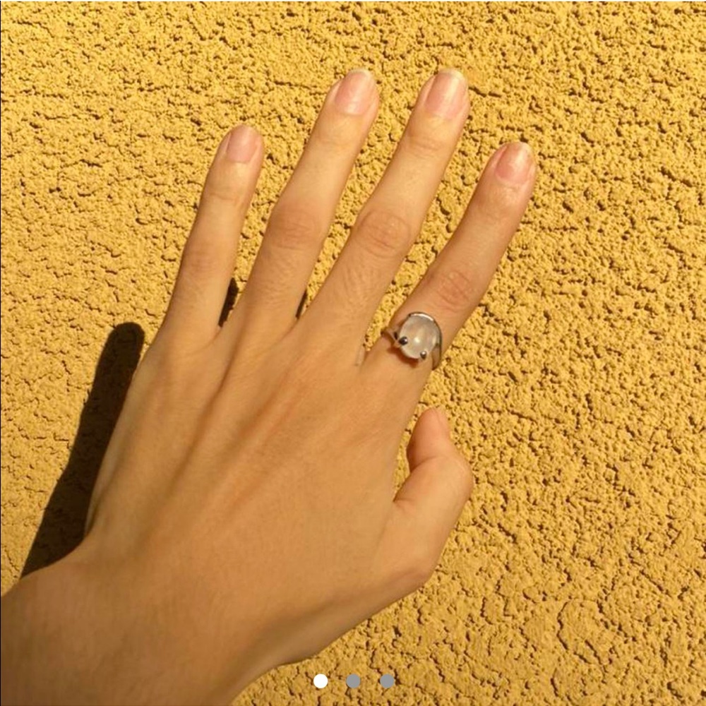 Cloudy White Opal Ring